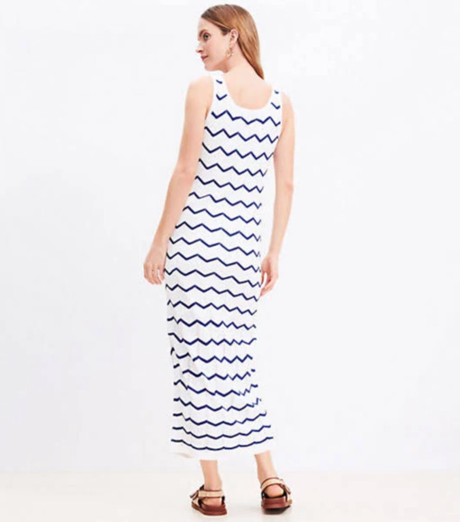 LOFT - Chevron Open Stitch Sweater Tank Lined Maxi Scoop Pointelle Knit Dress XL - Picture 5 of 12